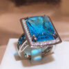 NEW Exaggerated Rectangle Ocean Blue Topaz Sapphire Full Diamond Couple Ring for Women Sier-Plated Engagement Bridal Jewelry