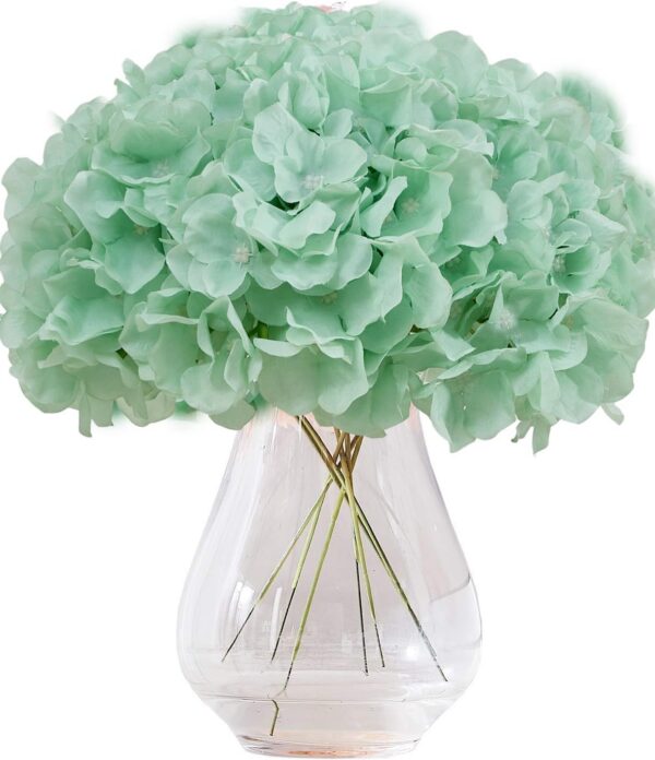 Hydrangea Silk Flower White 10 Heads Artificial Hydrangea Silk Flowers Head for Wedding Centerpieces Bouquets DIY Floral Decor Home Decoration with Long Stems - White