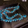 HOYON New Full Diamond style Inlaid Swiss Topaz Blue Color Treasure Heart-Shaped Necklace Jewelry for Women