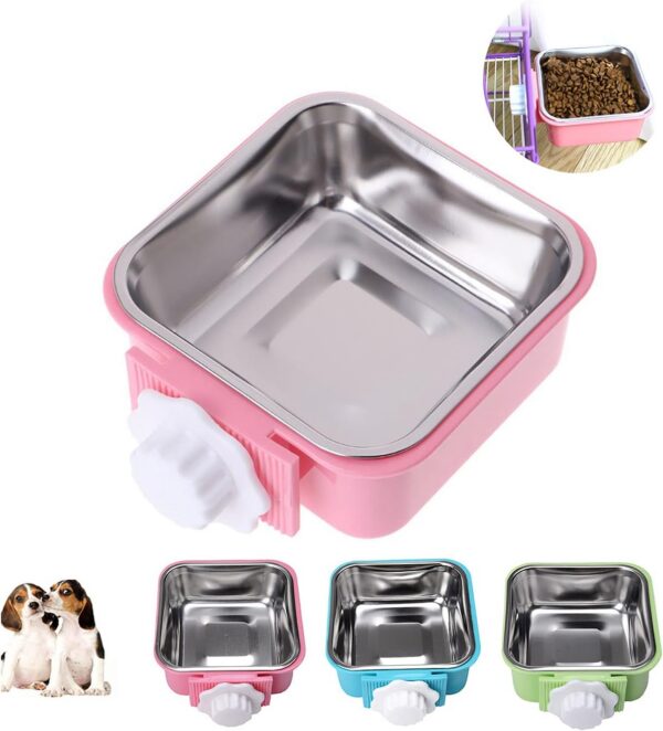 9d92f9979c2e7c12 Crate Dog Cat Bowls, Removable Stainless Steel Hanging Pet Cage Bowls for Kennel, Water Food Feeder Bowls Cage Coop Cup for Cats, Dogs, Rabbits and Small Animals (Small, Pink)
