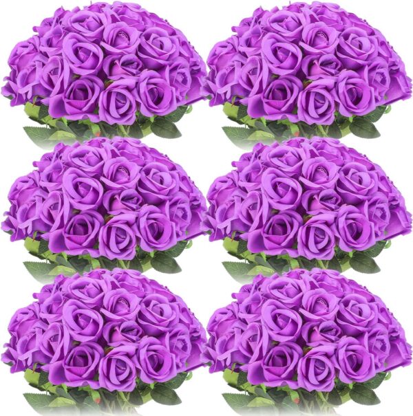 9d9e4f15f853db4b 50 Pcs Artificial Rose Flower Realistic Silk Roses with Stem Bouquet of Flowers Plastic Flowers Real Looking Fake Roses for Home Wedding Centerpieces Party Decorations (Blue)