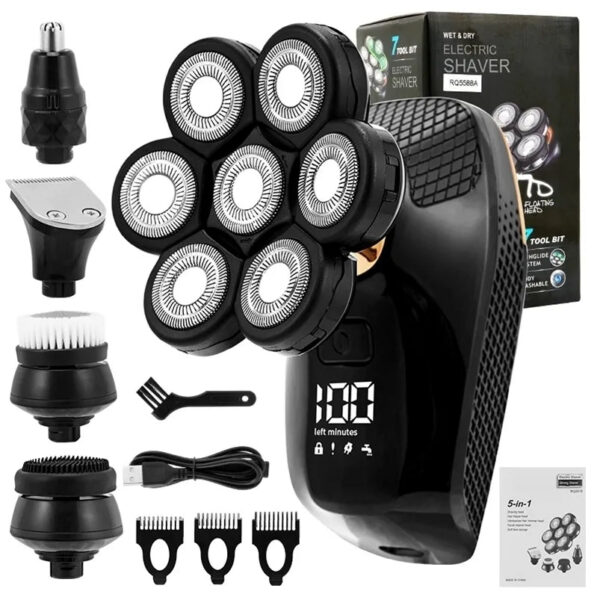 9dab5779a22c4f9c Electric Shavers 5 In 1 7D Men's Rechargeable Bald Head Shaver 7 Floating Heads Beard Nose Ear Hair Trimmer Razor Clipper Brush 221025