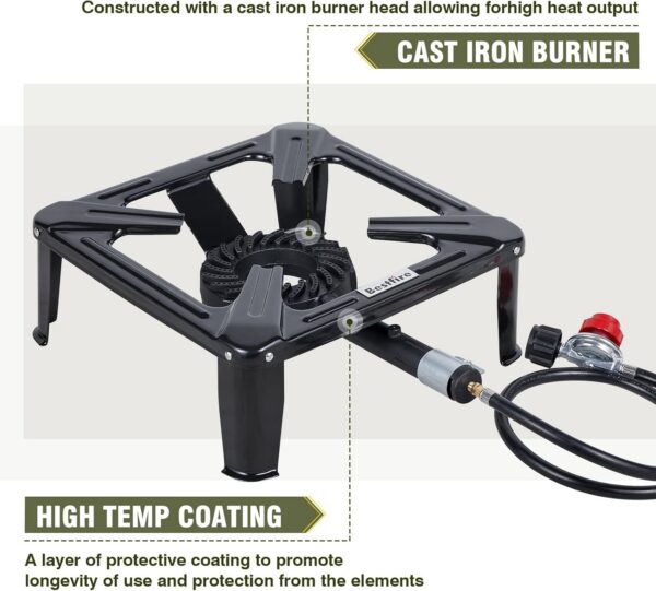 9db20679e0b96b93 High Pressure Propane Burner, 120000 BTU Single Propane Stove with 4.1ft 0-20Psi Adjustable Hose with Regulator, 16" Square Steel Cooktop for Camping