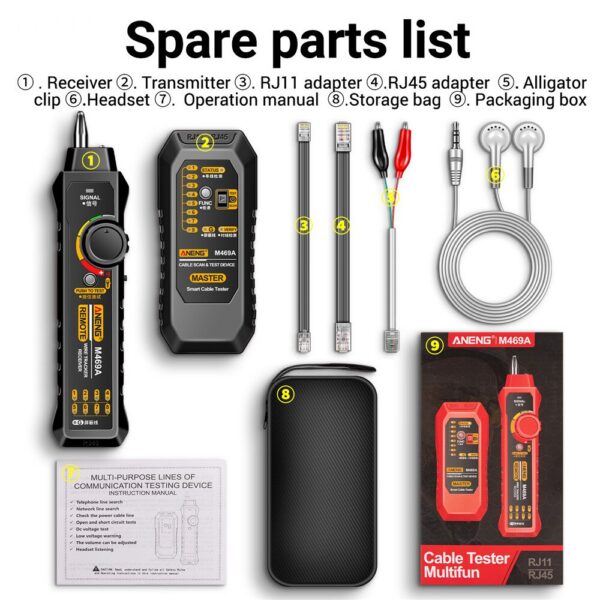 9dba8011190aac0b ANENG M469A RJ45 RJ11 LAN Cable Finder Tester Anti-Interference Testing Instrument Network Repair