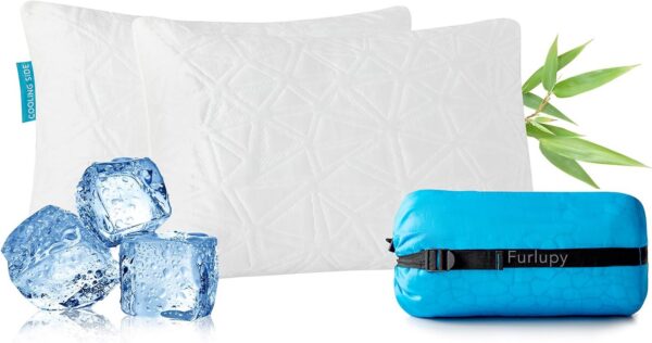 Small Cooling Shredded Gel Memory Foam Pillow，Adjustable for Contoured Support -Portable Ideal for Backpacking, Camping, Travel, Car, Airplane,Office Nap