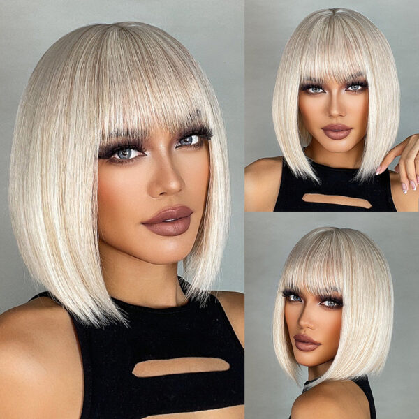 9dc8f4d4beb743eb Brown Blonde Ombre Synthetic Short Straight Bob Wigs for Women Middle Part Lolita Cosplay Natural Hair Heat Resistant Fiber