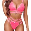 Avidlove for Women O-Ring Linked Cut Out Choker Bra and Panty Set Bondage Lingerie 3 Pieces