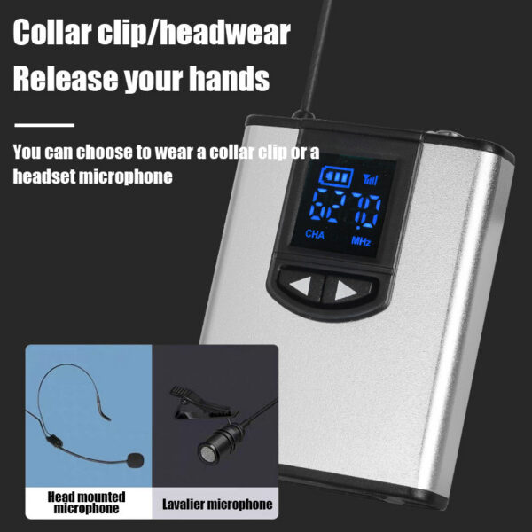 UHF Wireless Lavalier Microphone With Bodypack Transmitter Instructional Lecture Interview Vlog Live Recording