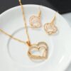 3 Pcs Shaped Of Earrings Pendant Necklace For Women Exquisite Fashion Rhinestone Double Heart Jewelry Set