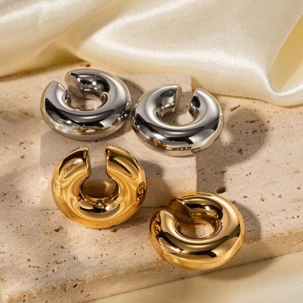 Stainless Steel Thick Cylindrical Hollow Ear Clip for Women PVD Gold Plating Waterproof Trendy Fashion Jewelry Party Gifts