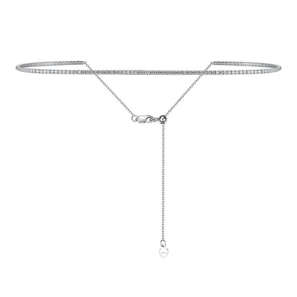 9df3a50b6408cb12 2mm Moissanite Diamond Tennis for Women Sterling Sier Plated Gold Choker Necklace Collar Chain Adjustable