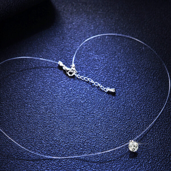 Creative Sier Pendant Female Fishing Line Necklace 1 Carat Moissanite Gift Chain Engagement Wedding Jewelry