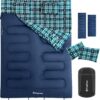 KingCamp Double Sleeping Bag for Adults, Queen Size 2 Person XXL Flannel Sleeping Bag, Waterproof Lightweight Flannel Quilt with 2 Pillows, Perfect for Couples Family Camping Hiking