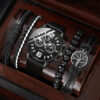 5PCS Set Fashion Mens Sports Bracelet Watches For Men Retro Big Dial Quartz Wrist Classic Male Casual Brown Leather Watch