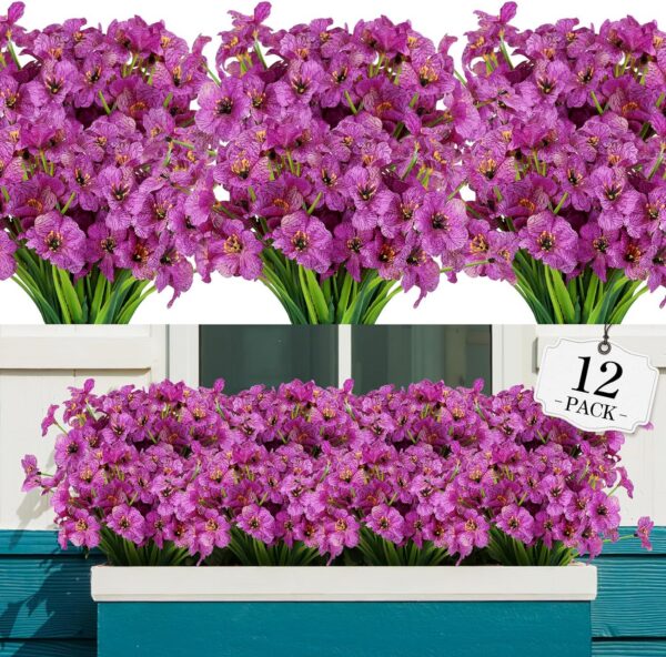 9e3b87bcaef89b21 24 Bundles Artificial Flowers for Outdoor,No Fade Fake Plastic Flowers Faux Plants for Decoration Hanging Planters Indoor Outside Garden Porch Window Box Home Wedding Farmhouse
