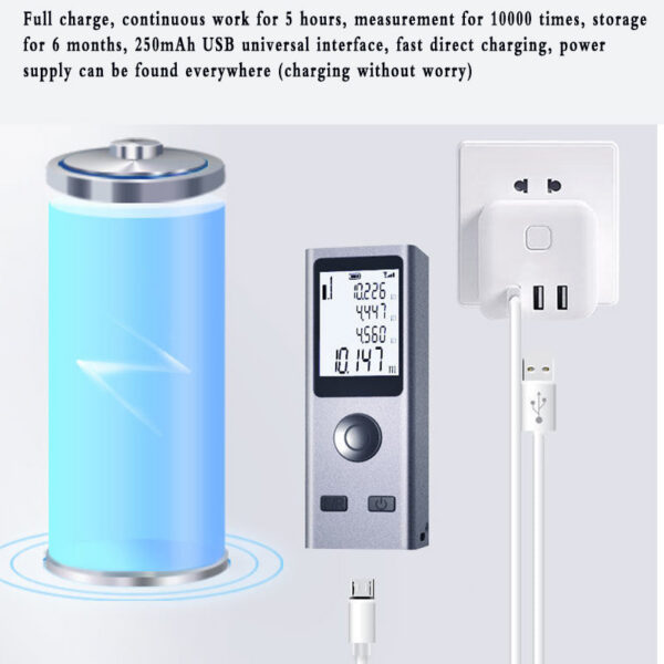 Mini Rangefinder Digital Tape Measure Laser Ruler USB Charge Aluminum Alloy Fuselage Measuring Distance: 30m/40m/50m