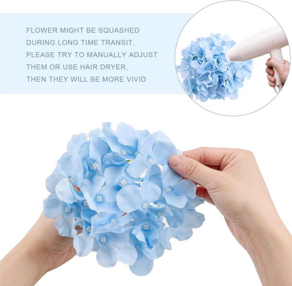 Auihiay 64pcs Silk Hydrangea Artificial Flowers, Artificial Hydrangea Flowers with Stems, Full Hydrangea Flowers for Wedding Centerpieces, Home, Garden, Party Decoration (Blue)