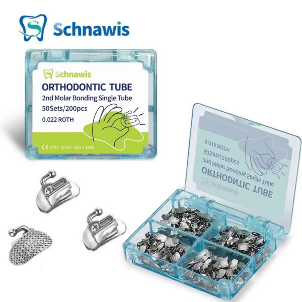 9e904efdf61d4b61 200Pcs Dental Orthodontics Bonding Buccal Tubes 1st 2nd Molar Bondable Non-Convertible Buccal Tube Mesh Base Roth / MBT 0.022