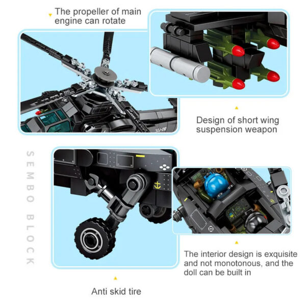 SEMBO 732PCS Military Helicopter Z-10 Model Building Blocks City SWAT Armed Aircraft Gunship Bricks Toys For Boys Birthday Gifts