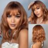 9eb49a330cb2786b HAIRCUBE Synthetic With Bangs Short Bob Pink Wigs Curly Wavy Shoulder Length Cosplay Daily Colorful Wig