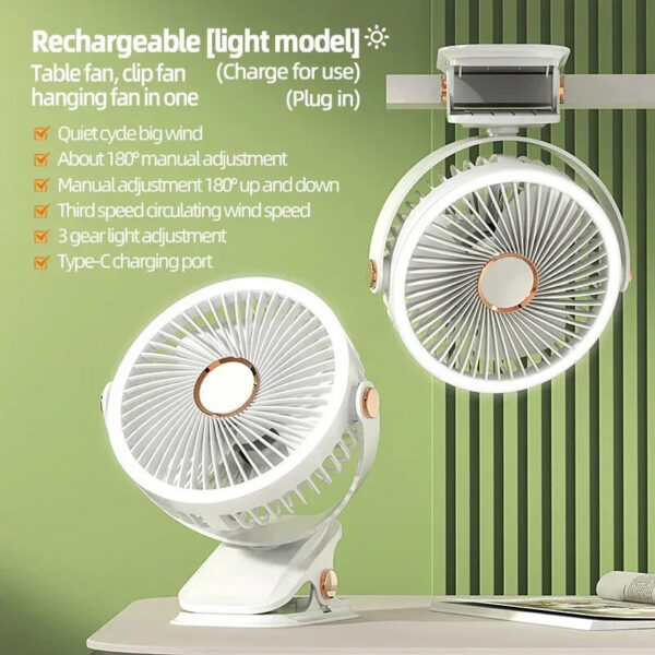 Camping Fan8000mAh Rechargeable Desktop Portable Air Circulator Wireless Ceig Electric With LED Light Clip-on Home Fan