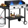 9efa05085a378b9b Llamaviva 2 Burner Outdoor Gas Burner with Side Shelves, Auto-ignition & Regulator, 150,000 BTU Propane Outdoor Stoves for Cooking, Camping&BBQ Cookouts