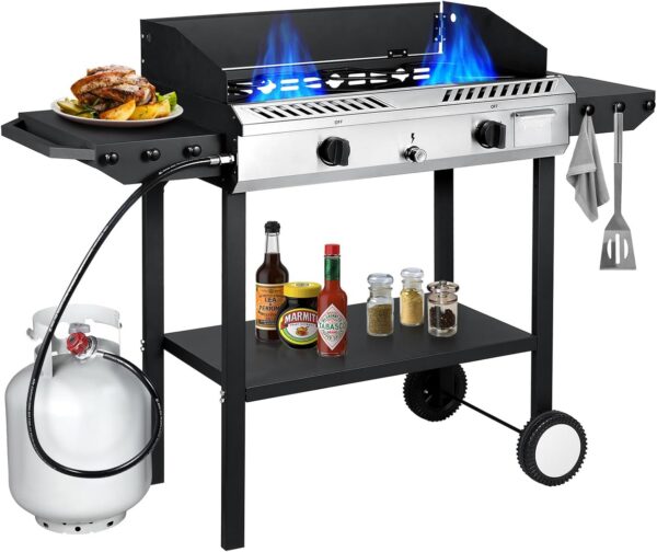 9efa05085a378b9b Llamaviva 2 Burner Outdoor Gas Burner with Side Shelves, Auto-ignition & Regulator, 150,000 BTU Propane Outdoor Stoves for Cooking, Camping&BBQ Cookouts