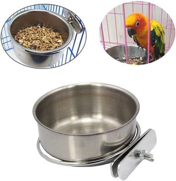 9f3737ba6d0bd562 PINVNBY Parrot Feeding Cups Birds Food Dish Stainless Steel Parrot Feeders Water Cage Bowls with Clamp Holder for Cockatiel Conure Budgies Parakeet Parrot Macaw Small Animal Chinchilla Pack of 2