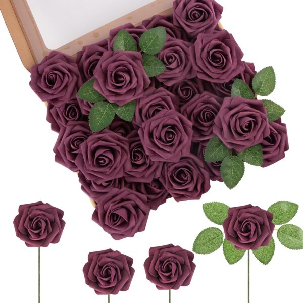 9f37da113b29ad55 MACTING 30PCS Artificial Glitter Flowers, Black Fake Roses with Stem for Valentines Day Tree Ornaments Party Wreath Home Spring Indoor Decorations
