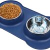 AsFrost Dog Food Bowls Stainless Steel Pet Bowls & Dog Water Bowls No Spill Non Skid, Feeding Bowls with Dog Bowls Silicone Mat for Small Medium Large Size Dogs, Cat Pet Dog Dishes Set, Black, 3 Cup