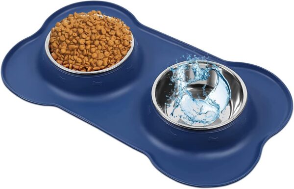 AsFrost Dog Food Bowls Stainless Steel Pet Bowls & Dog Water Bowls No Spill Non Skid, Feeding Bowls with Dog Bowls Silicone Mat for Small Medium Large Size Dogs, Cat Pet Dog Dishes Set, Black, 3 Cup