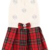 9f7678b786919062 White Embroidery Snowflake Ugly Vintage Knit Reindeer Holiday Festive Christmas Dog Sweater Dress for Puppy,X-Small (XS) Size Back Length 9"