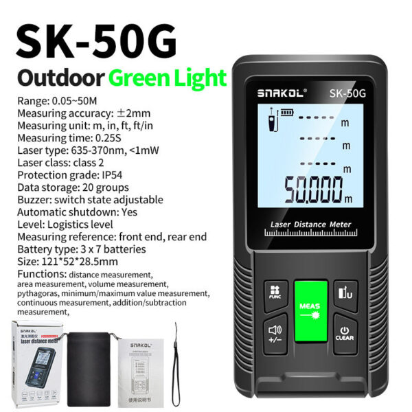 Snakol Tape Measure 120M Green Laser Distance Meter High Accuracy Roulette Multiple Measurement Functions Electronic Ruler