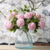 GREENTIME 13” Artificial Hydrangea Flowers Faux Hydrangea Bouquet with 7 Head 3.15” Tiny Hydrangea for Wedding Bouquet Party Home Decor DIY Baby Shower Centerpieces Tables Decoration(Blue)