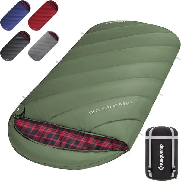 9fbba1ff858881cc KingCamp XXL Sleeping Bag for Adults 3-4 Season Large Wide Flannel Liner Single Warm Waterproof Lightweight for Camping Hiking Backpacking Outdoor with Compression Sack