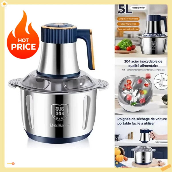 9fe4217e6f5bbc49 20226 Electric Meat Grinders 5L Food Crusher Stainless Steel Multifunctional Vegetable Slicer Processor Chopper Kitchen Blenders