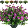 9ff60307e5a8f845 RECUTMS 12 Bundles Outdoor Artificial Flowers UV Resistant Fake Boxwood Plants, Faux Greenery for Indoor Outside Hanging Plants Garden Porch Window Box Home Wedding Farmhouse Décor(Yellow)