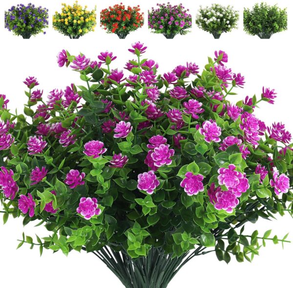 9ff60307e5a8f845 RECUTMS 12 Bundles Outdoor Artificial Flowers UV Resistant Fake Boxwood Plants, Faux Greenery for Indoor Outside Hanging Plants Garden Porch Window Box Home Wedding Farmhouse Décor(Yellow)