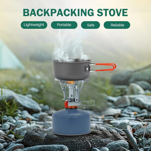 Portable Camping Stove Backpacking Stove, Lightweight Mini Gas Stove for Hiking, Travel, Adventures, and Emergencies, Portable Camp Stove with Piezo Ignition and 3000 Watts of Power