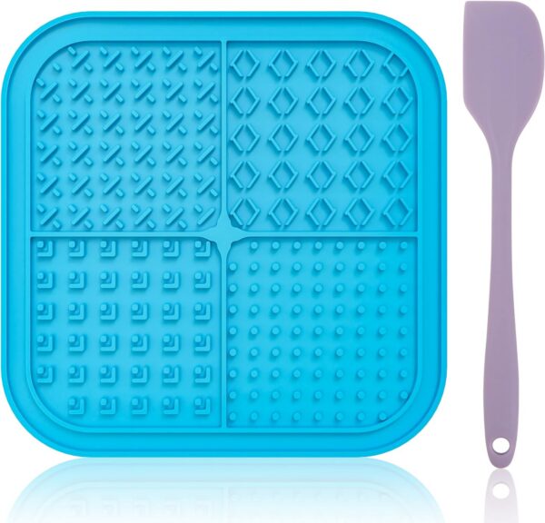 Licking Mat for Dogs Cats 2 Pack, Dog Peanut Butter Lick Pad with Strong Suction Cups for Calming, Reduce Anxiety Boredom (Blue & Green)