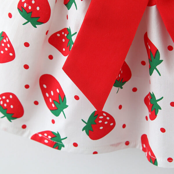 a03049953088a99d 2Pcs/Set Summer Toddler Girls Dress Sweet Bow Strawberry Sleeveless Baby Clothes Suit Princess Party Children Costume 0 To 3 Y