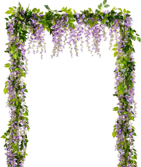 Lvydec Wisteria Artificial Flowers Garland, 4 Pcs Total 28.8ft Artificial Wisteria Vine Silk Hanging Flower for Home Garden Outdoor Ceremony Wedding Arch Floral Decor (Pink)