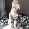 paloli Womens Anime Cow Cosplay Bikini Lolita Kawaii Bra and Panty Set Japanese Underwear White Stocking