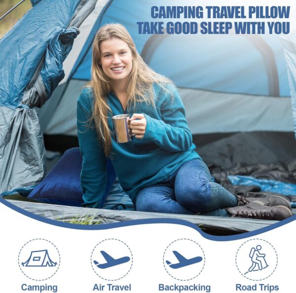 a06a816afa5c0cb4 2 Pack Camping Pillow for Sleeping Shredded Memory Foam Travel Pillow with Storage Bag, Compressible Portable Pillow for Outdoor Camp Backpacking Hiking Essential Gear (Blue, Small)