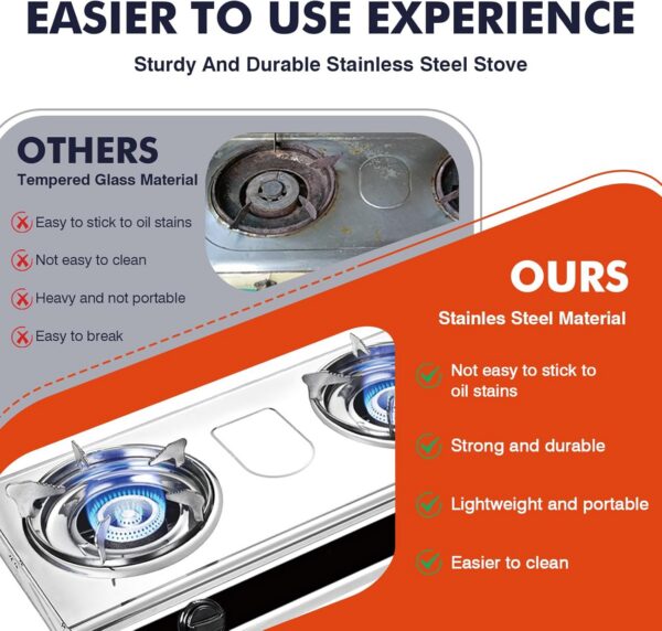 Llamaviva Propane Stove 2 Burner Stove 23000 BTU Gas Stove Auto Ignition Porable Propane Stove with Gas Hose,Stainless Steel panel Stove for Camping Outdoor propane griddle