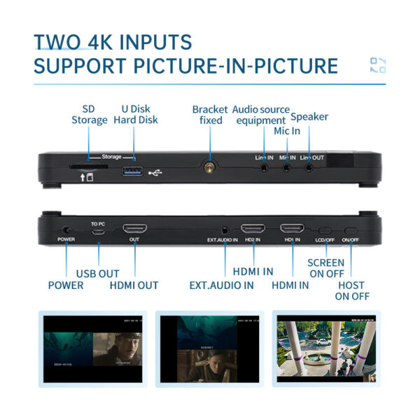 a09b76cddfc060c1 7inch Screen Video Capture Box 2 Channel HDMI Recorder Battery Socket Tape CVBS AV RCA SVideo DVI VGA YPbPr 1080p HD 4k