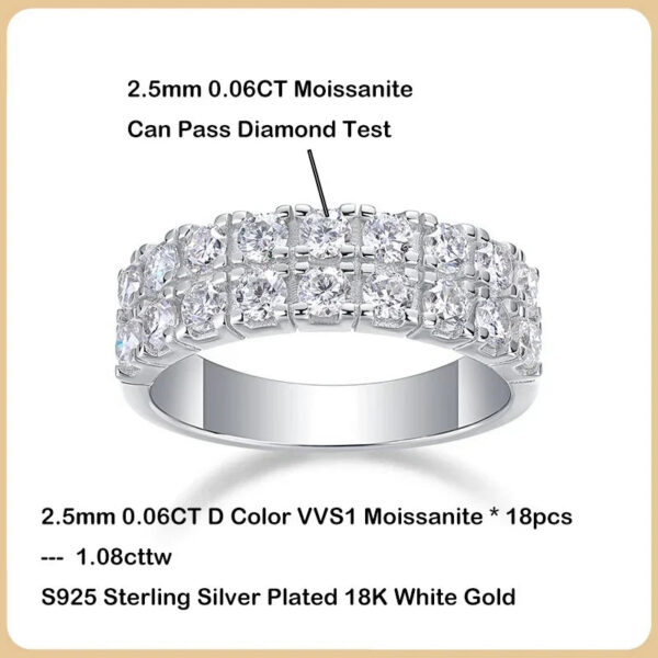 EWYA GRA Certified 1.4CT 3mm Moissanite Diamond Ring for Women S Sterling Sier Half Enternity Engagement Rings Wedding Band