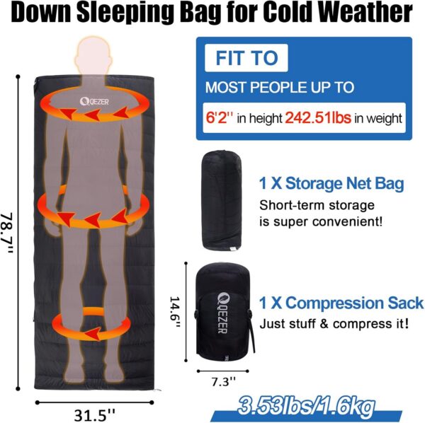 a0d4455a42b7237a QEZER Down Sleeping Bag,Lightweight Rectangular Sleeping Bag for Adults,Kids,Boys,Girls 3 Seasons Backpacking, Hiking and Camping Outdoor,can be used as the Blanket