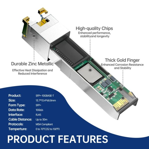 Natalink 10G/2.5/1.25G GBASE-T SFP+ to RJ45 CAT.6a Transceiver Module Auto-Negotiation Ethernet Module SFP+ Copper Cable Adapter