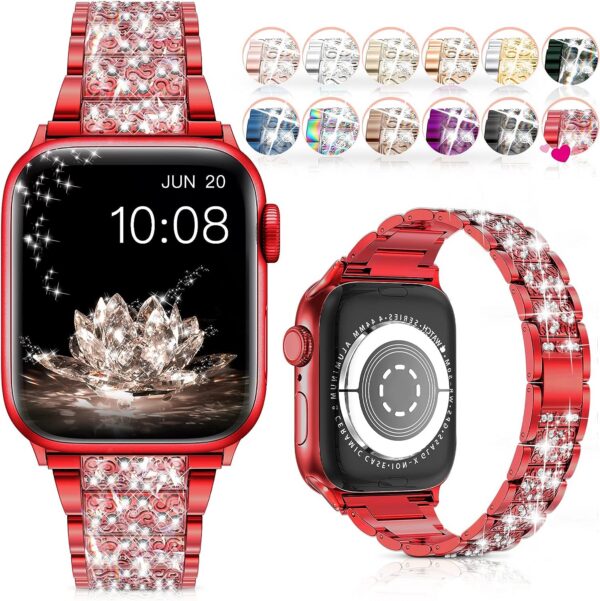 LELONG Compatible with Apple Watch Band 38mm 40mm 41mm Series 9 Series 8 7 6 5 4 3 2 1 SE Ultra, Bling Replacement Bracelet iWatch Band, Diamond Rhinestone Stainless Steel Metal Wristband Strap